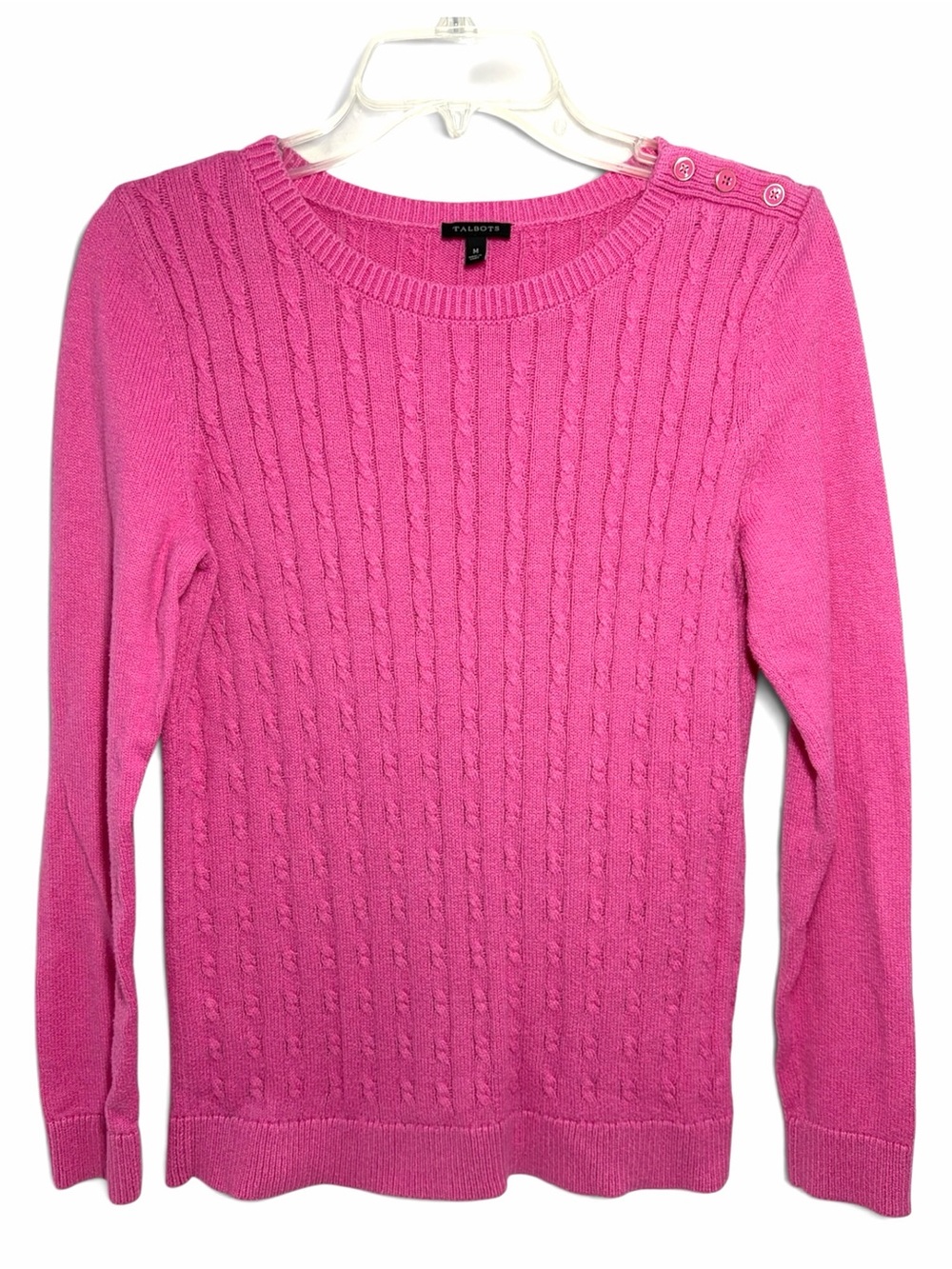Talbots Pink Cable-Knit Button-Shoulder Sweater - Women's Size Medium